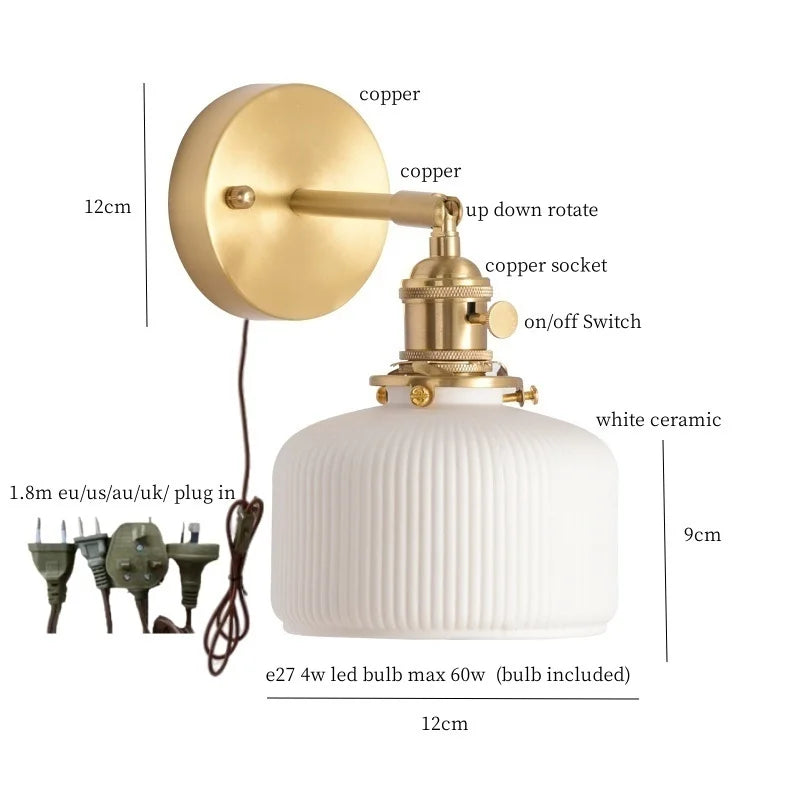 DecorBites™ Ceramic LED Wall Light Striped White Modern Nordic Pull Chain Mirror Lamp