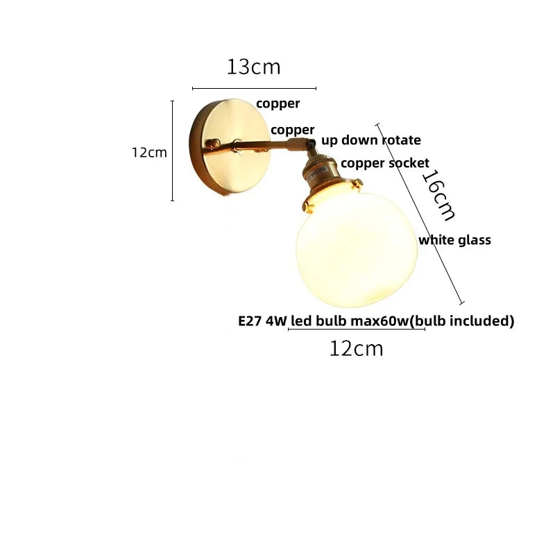 DecorBites™ Glass Rotate Copper LED Wall Sconce - Modern Nordic Bedroom Study Lamp