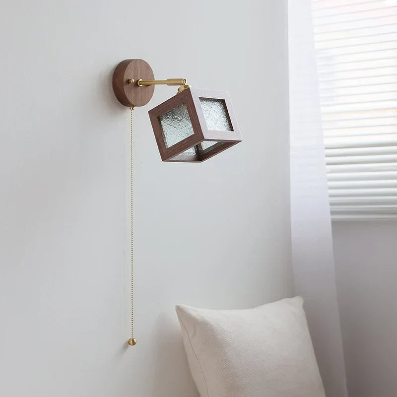 DecorBites™ LED Walnut Wood Wall Sconce Clear Glass Bathroom Mirror Light