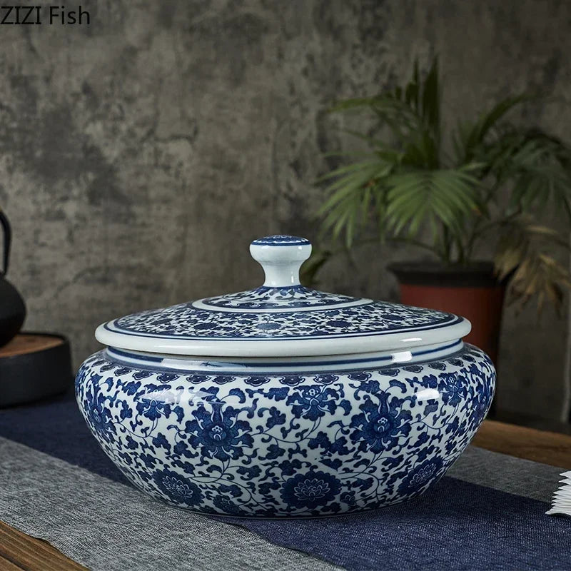 DecorBites™ Blue Flower Ceramic Tea Caddy Jar - Living Room Decor or Home Ornament