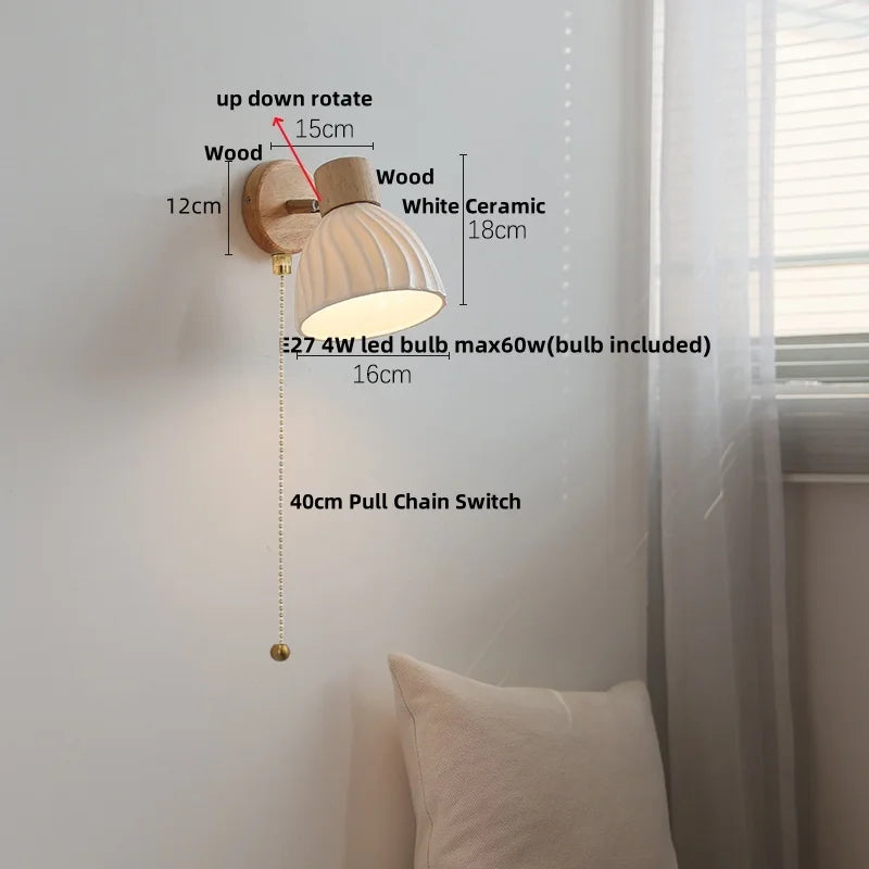 DecorBites™ Ceramic Wood Wall Light Fixture, Modern Nordic LED Sconce Bedside Lamp