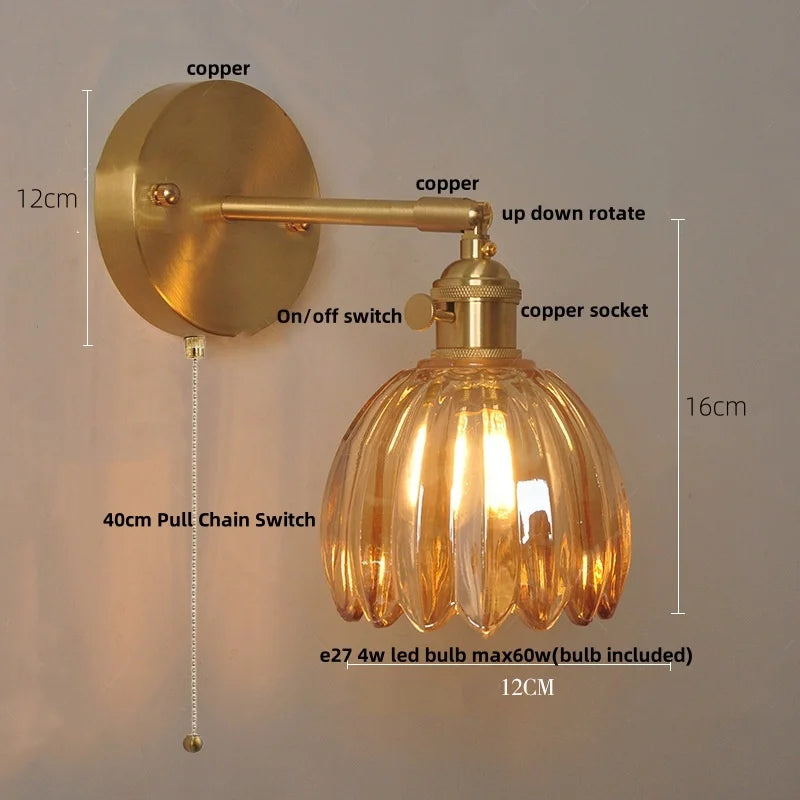 DecorBites™ Clear Glass LED Wall Lights Up Down Rotate Copper Nordic Sconce Fixtures