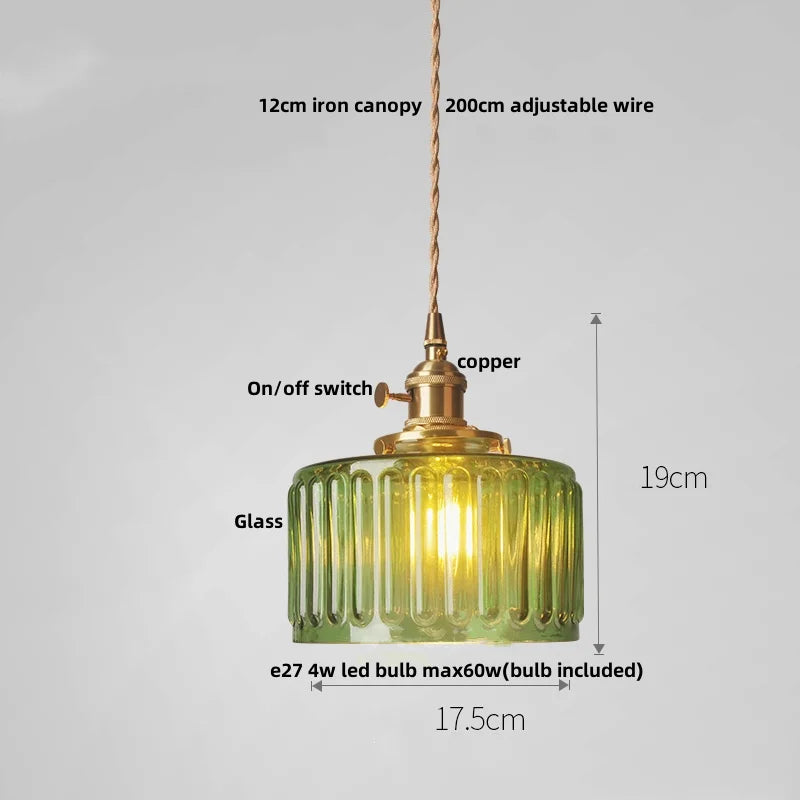 DecorBites™ Green Glass LED Pendant Light: Nordic Modern Hanging Lamp for Bedroom Dining Room