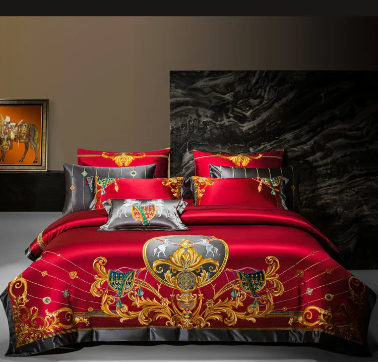 DecorBites™ Luxe Brocade Cotton Embroidered Bedding Set - Quilt Cover Bed Linen Bedspread