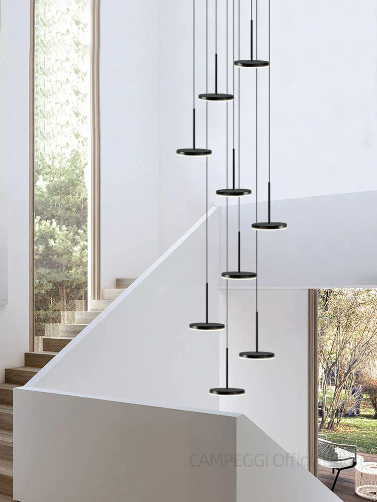 DecorBites™ Golden Black LED Long Chandelier for Home, Restaurant, and Cafe