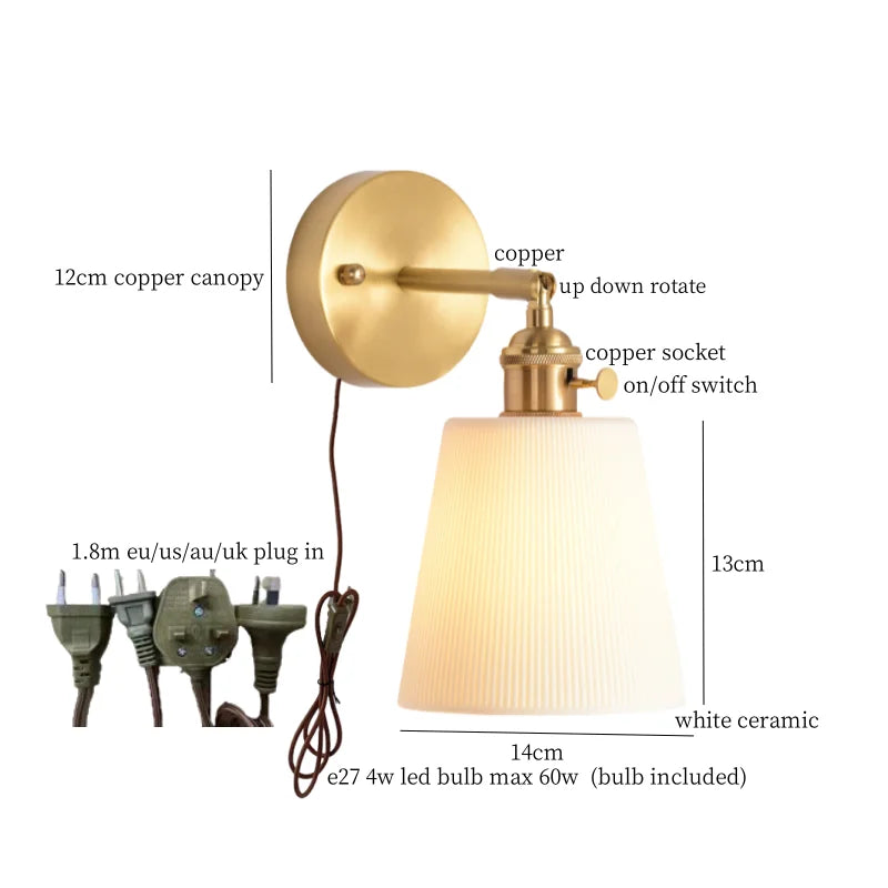 DecorBites™ Ceramic LED Wall Light Striped White Modern Nordic Pull Chain Mirror Lamp
