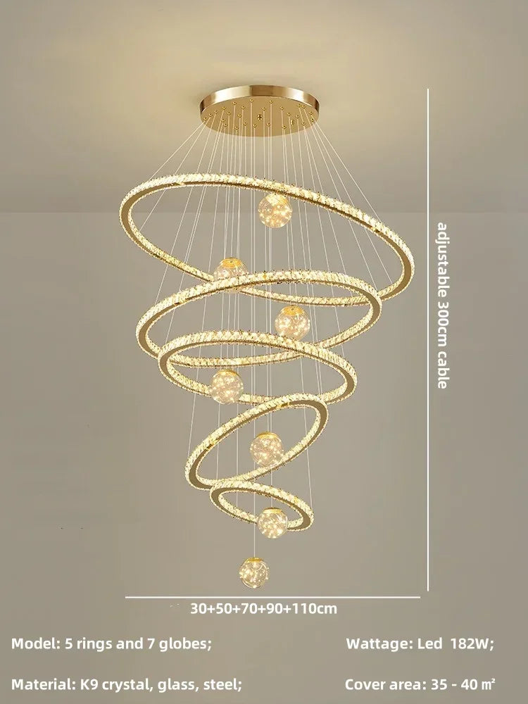 DecorBites™ Crystal LED Chandelier: Modern Living Room Pendant Lights, Glass Globe Hanging Lamp