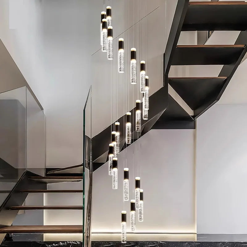 DecorBites™ Crystal Chandelier Stair Pendant Lamp Living Room Lighting
