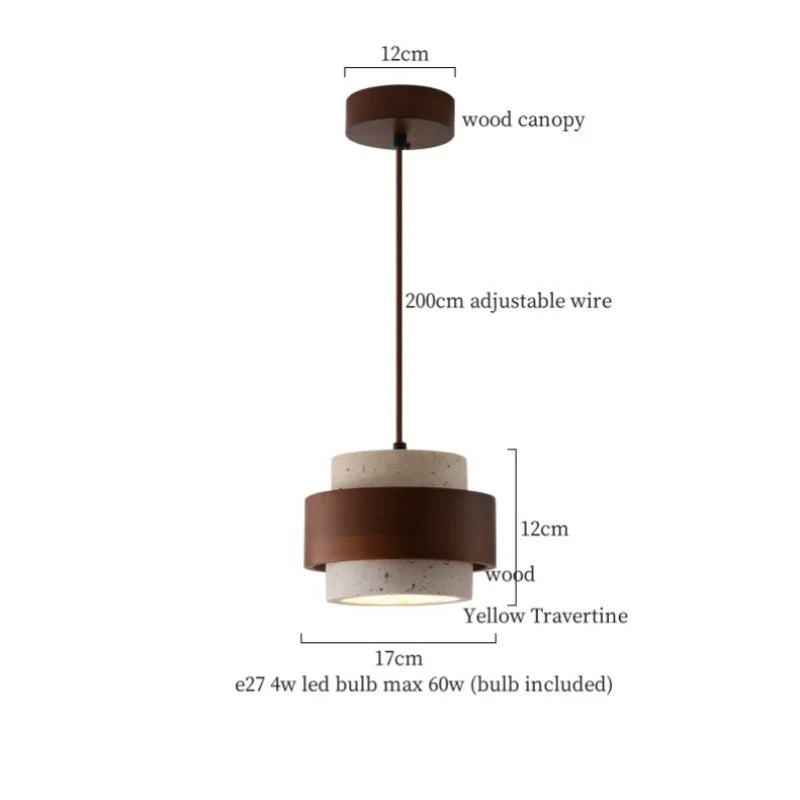 DecorBites™ LED Pendant Lamp Yellow Travertine Wood Nordic Minimalism Hanging Light