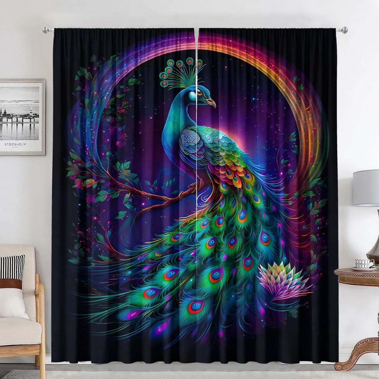 DecorBites™ Good Luck Peacock Home Decoration Curtains for Happy New Year