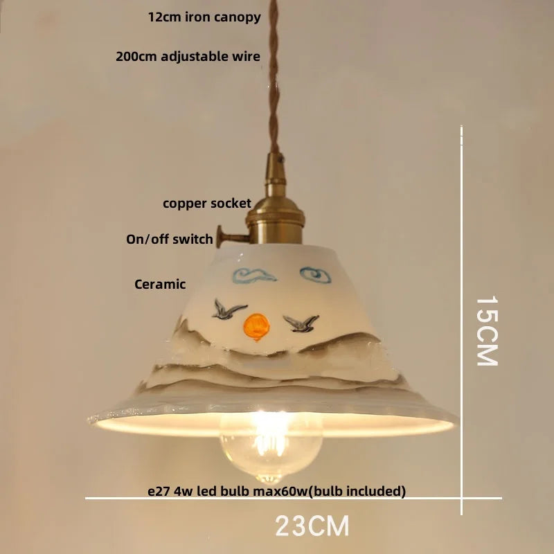 DecorBites™ Clear Glass LED Pendant Light Fixture Wood Hanging Lamp