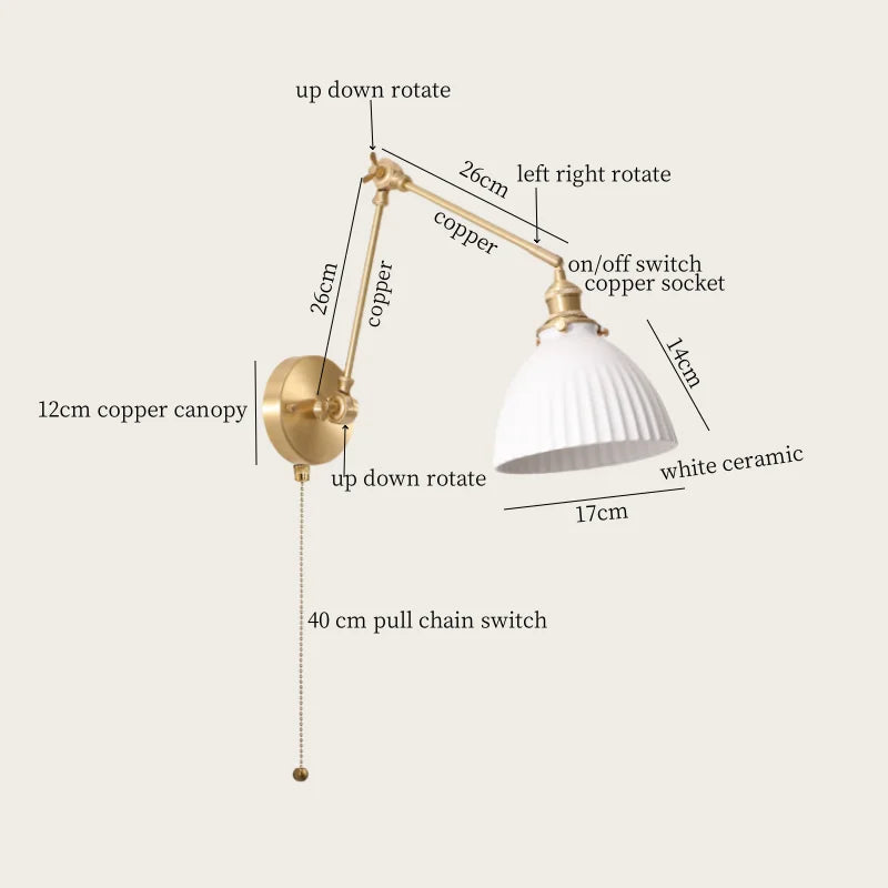 DecorBites™ Ceramic LED Wall Lamp with Pull Chain Switch for Stair, Bathroom, Living Room