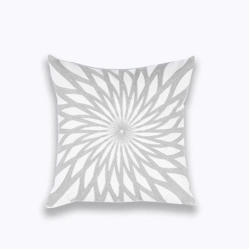 DecorBites™ Geometric Embroidered Cushion Cover Light Grey Cotton 45x45cm