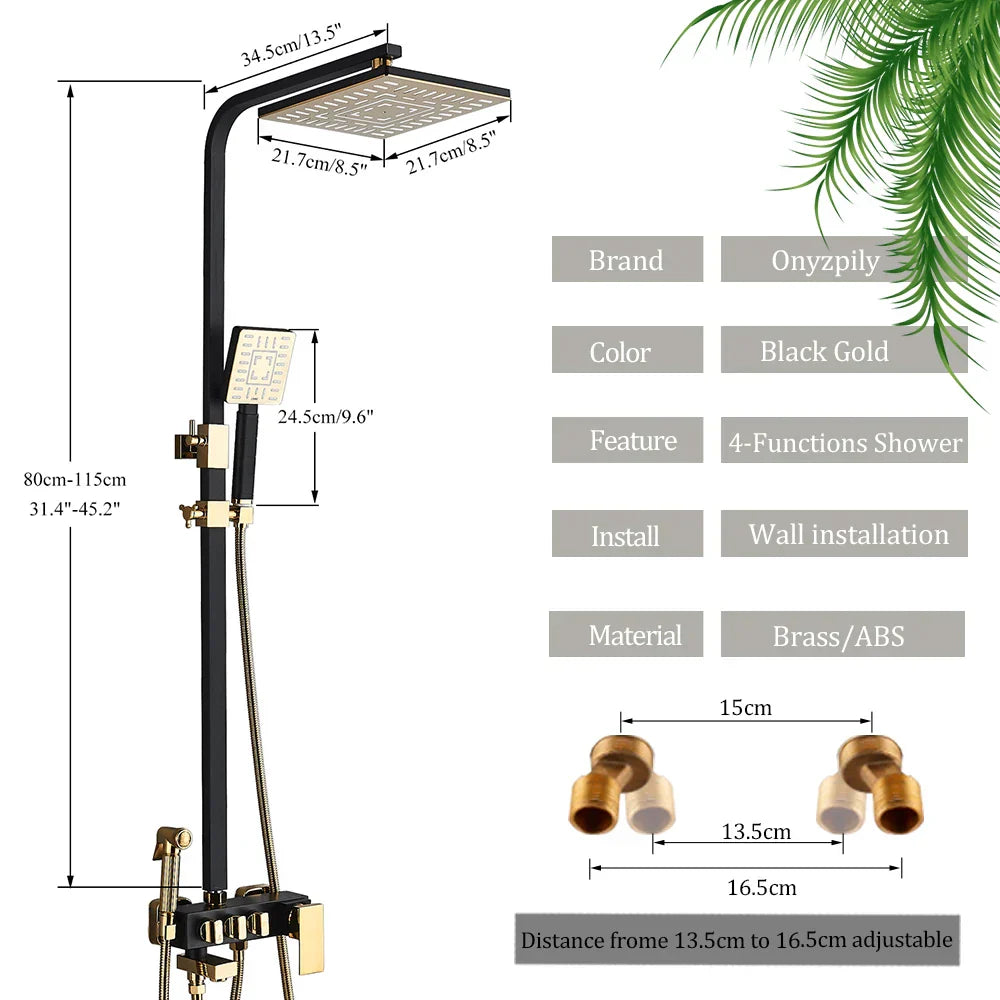 DecorBites™ 8" Rainfall Shower Set with Bidet Function, Wall Mounted Hot Cold Mixer Tap