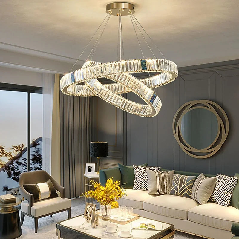DecorBites™ Crystal Round Ceiling Chandelier LED Lighting Fixtures for Kitchen Dining Room & Villa