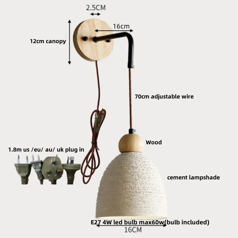 DecorBites™ Cement Shade Wall Sconce Pull Chain Switch LED Light Fixture for Home Decor
