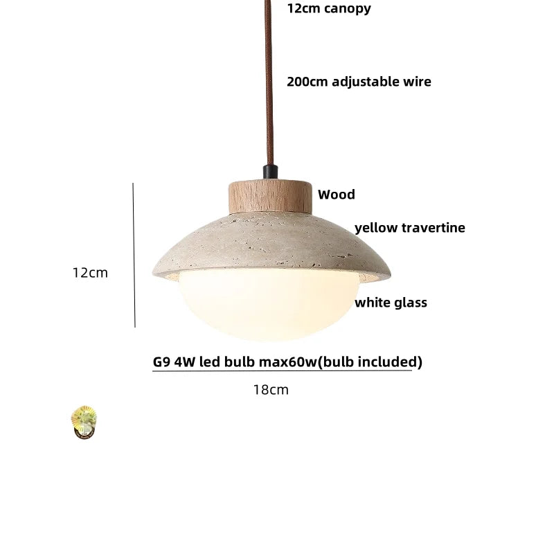 DecorBites™ LED Pendant Light: Japanese Style, Yellow Travertine Wood, Adjustable Hanging Lamp
