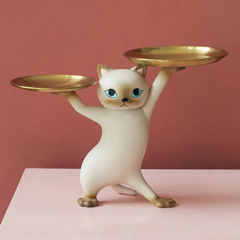 DecorBites™ Cat Tray Sculpture Home Decor Statues Office Table Desk Accessorie Storage