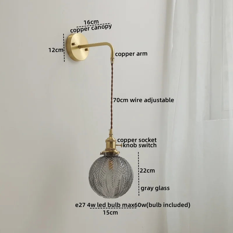 DecorBites™ Gray Glass LED Wall Sconce Lamp for Home Decor, Bedroom, Living Room - Nordic Design
