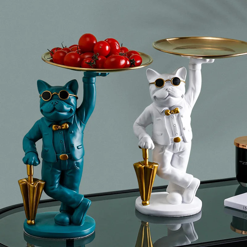 DecorBites™ Bulldog Resin Statue Tray: Home Decor Sculpture Figurine Study Room Ornament