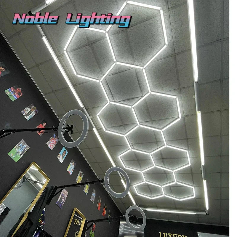 DecorBites™ Geometric LED Lights for Exhibition Car Detailing Garage Workshop - Polygonal Snowflake Theme