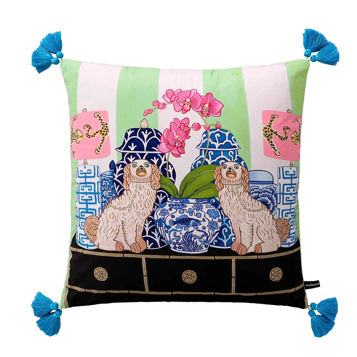DecorBites™ Blue Lion Dog with Lemon Trees Lumbar Pillow Cover- GG Style Inspire