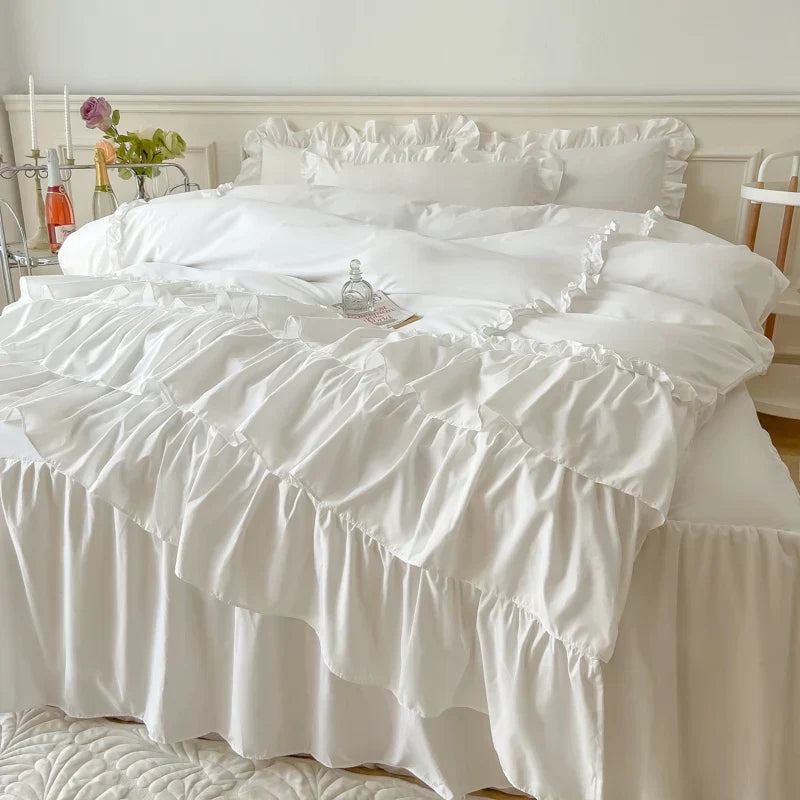 DecorBites™ Lace Ruffle Princess Bedding Set with Bed Skirt & Pillowcases