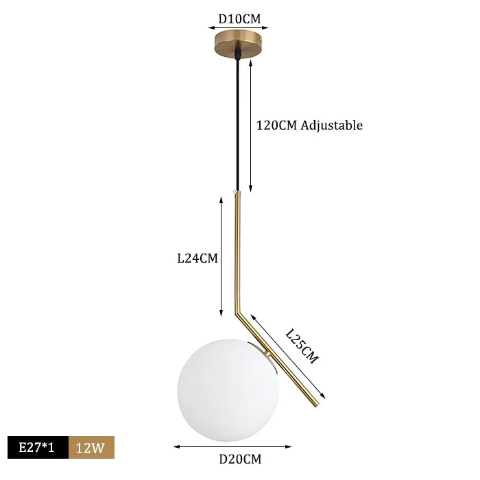 DecorBites™ Glass Ball Pendant Lights Modern LED Brass Black Chrome Suspension Luminaire