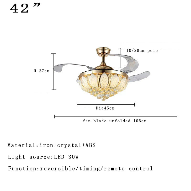 DecorBites™ Crystal Chandelier Ceiling Fan with Dimmable LED Lighting and Remote Control