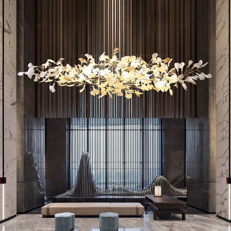 DecorBites™ Luxe Ginkgo Leaves Chandelier Pendant Light for Living Room Bedroom