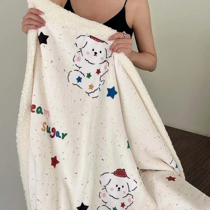 DecorBites™ Cartoon Lamb Wool Blanket - Thick, Printed Coral Fleece Sofa Cover