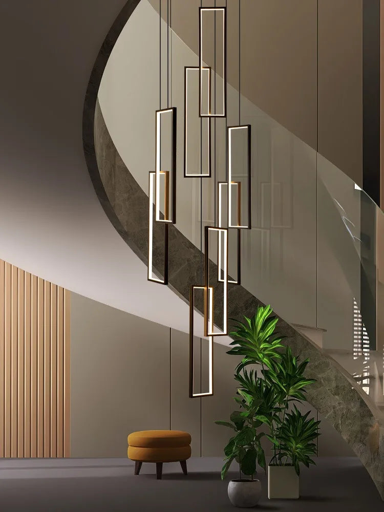 DecorBites™ LED Stair Chandelier: Luxury Loft Geometry Pendant Lamps for Modern Living