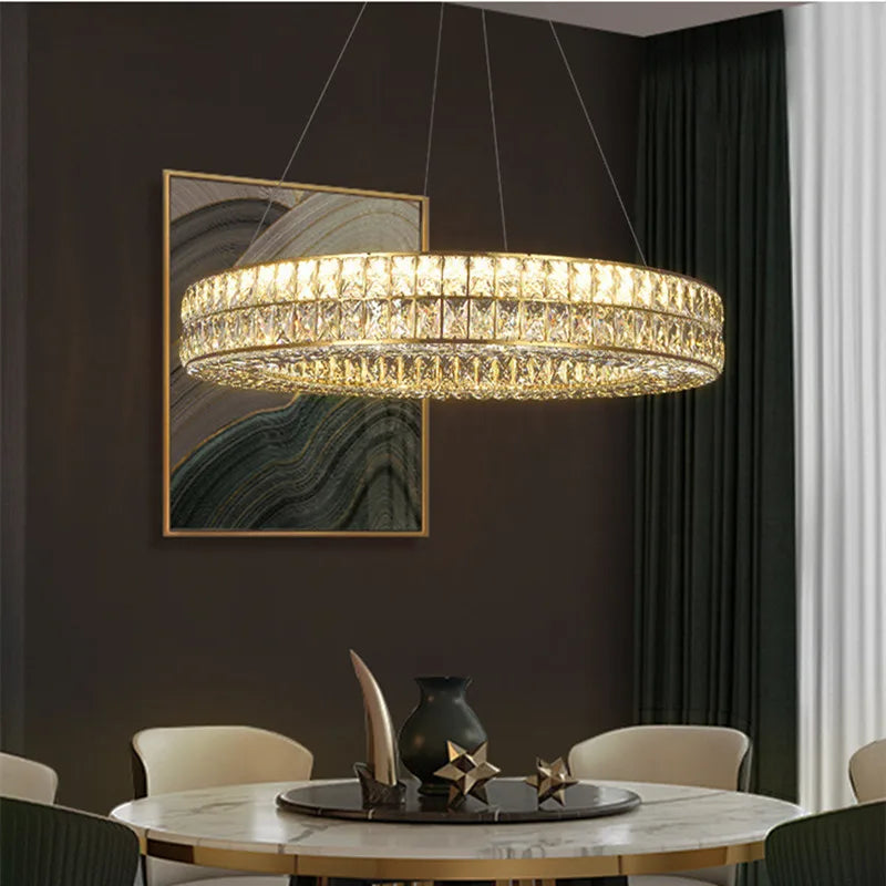 DecorBites™ Crystal LED Pendant Light: Luxury Steel Hanging Lamp for Modern Foyer, Dining Room