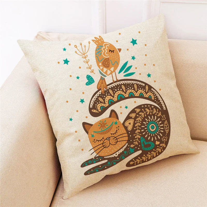 DecorBites™ Cat Design Linen Pillowcase 45x45cm for Home Decor and Cushion Covers