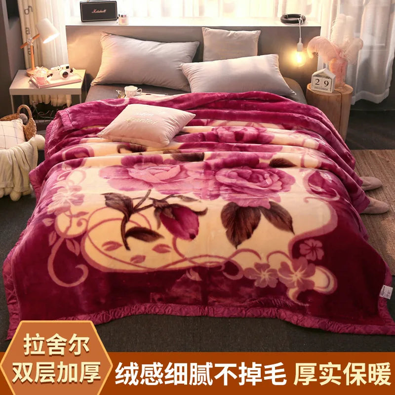 DecorBites™ Winter Raschel Blanket: Double Layered Warm Flannel Bedding Blanket
