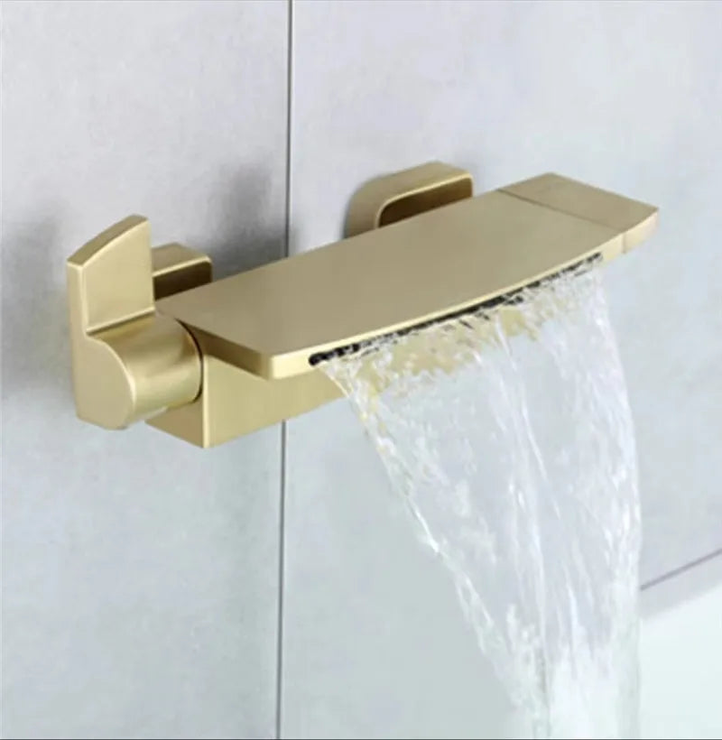 DecorBites™ Brushed Gold Tub Shower Faucet Set with Waterfall Handheld Mixer