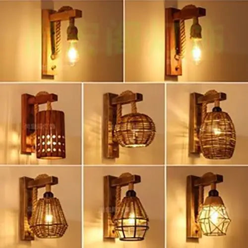 DecorBites™ Bamboo Wicker Wall Lamp E27 Chandeliers Hand-Woven Room Decor Light Fixtures