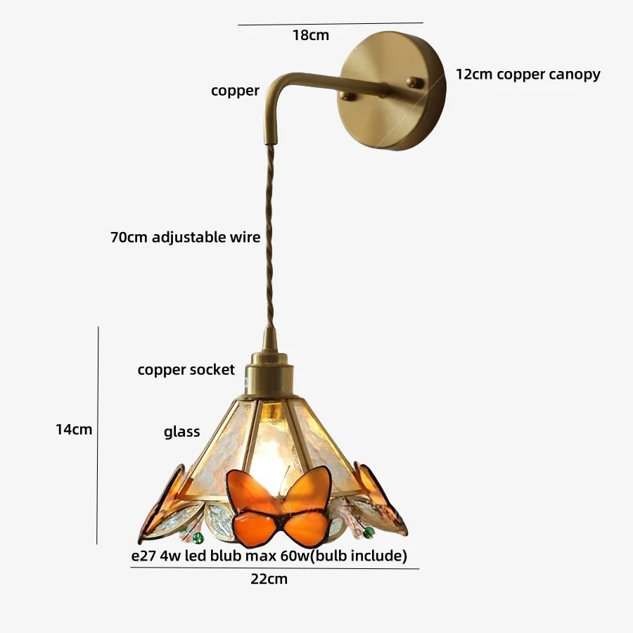 DecorBites™ Butterfly Glass Wall Light Fixture LED Wire Adjustable Lamp
