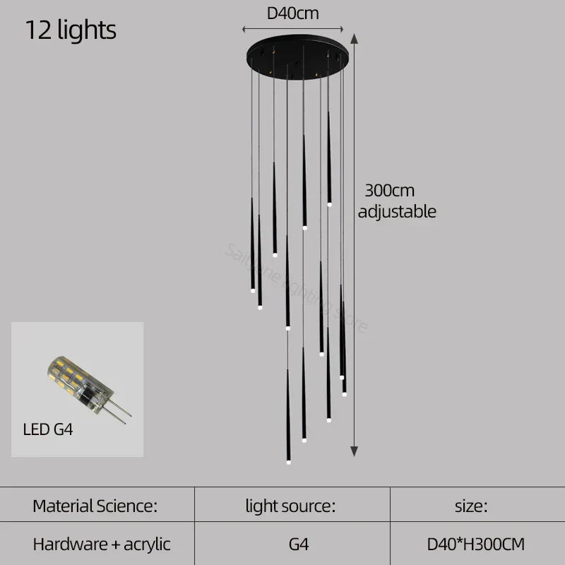 DecorBites™ Conical Chandelier Stair Lamp Modern Simple Villa Restaurant Kitchen Bedroom Bar Lighting