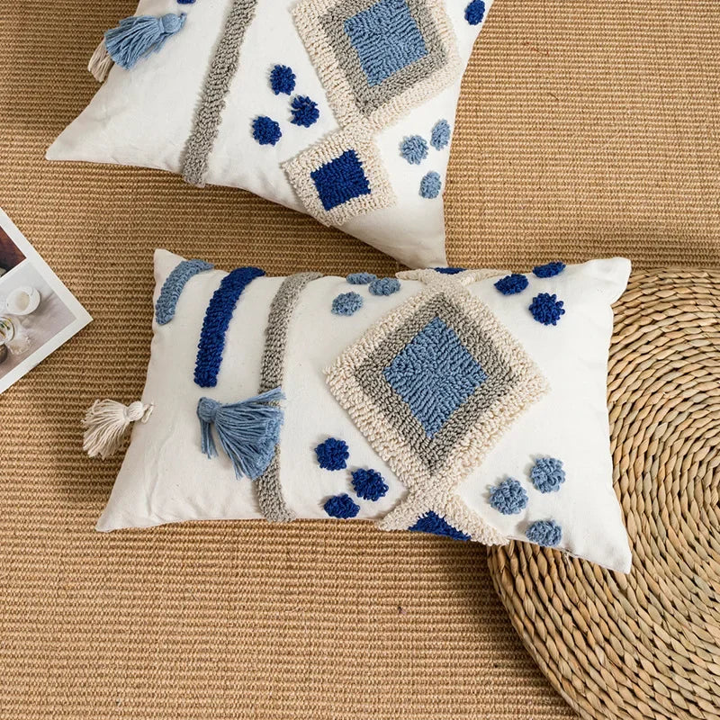 DecorBites™ Boho Loop Tufted Tassel Pillow Cover - Ethnic Embroidered Decorative Cushion