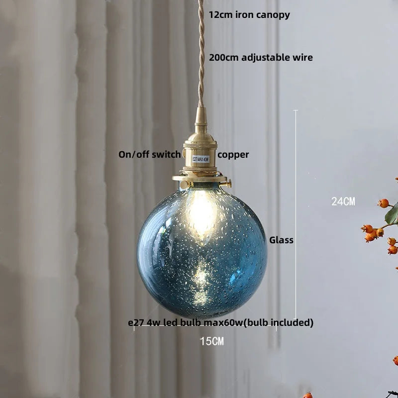 DecorBites™ Glabe LED Pendant Lamp Walnut Wood Copper Modern Hanging Light Fixture