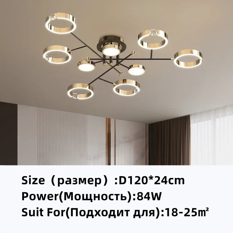 DecorBites™ Gold Plated Chandelier with Remote Control, Crystals Decoration for Living Room