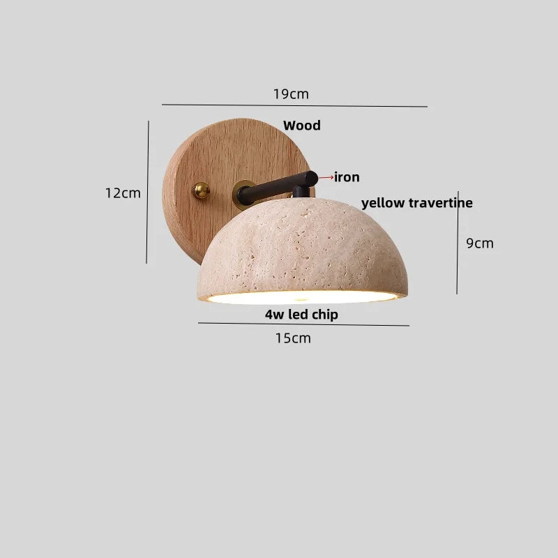 DecorBites™ Iron Yellow Travertine Wall Lights, Pull Chain Switch, LED Sconce for Bedroom, Bathroom.