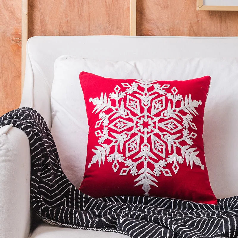DecorBites™ Christmas Embroidered Cotton Canvas Pillow Covers Snowflake Elk Decor