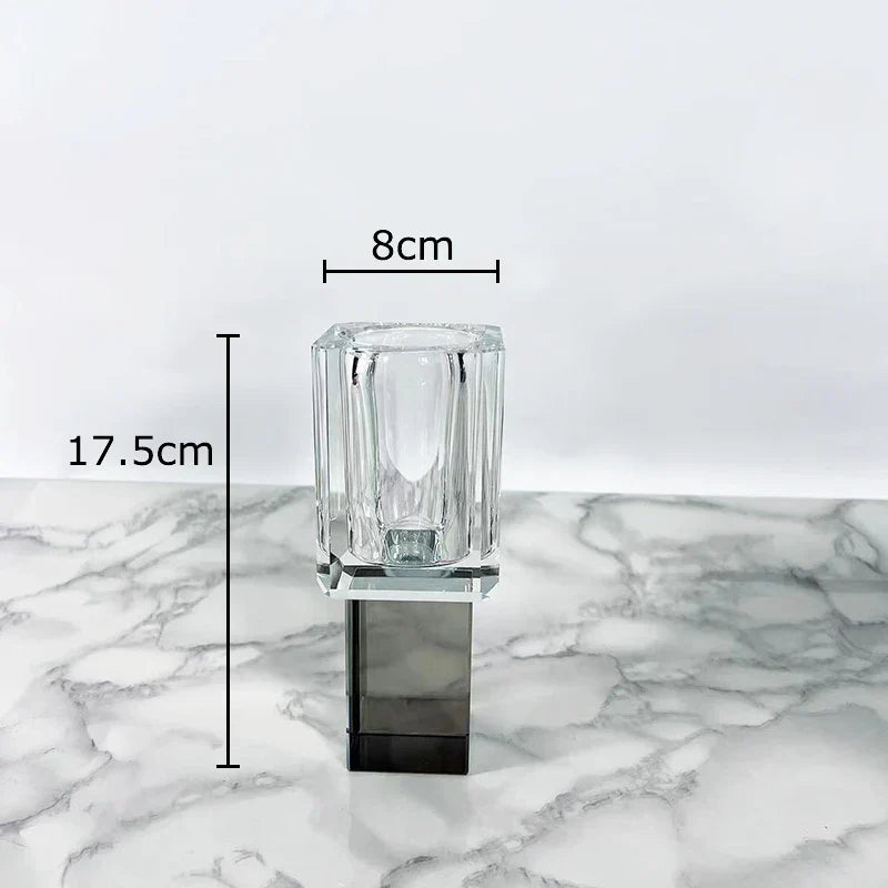 DecorBites™ Geometric Square Glass Vase Artificial Flowers Modern Floral Arrangement
