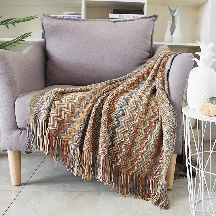 DecorBites™ Knitted Striped Sofa Blanket