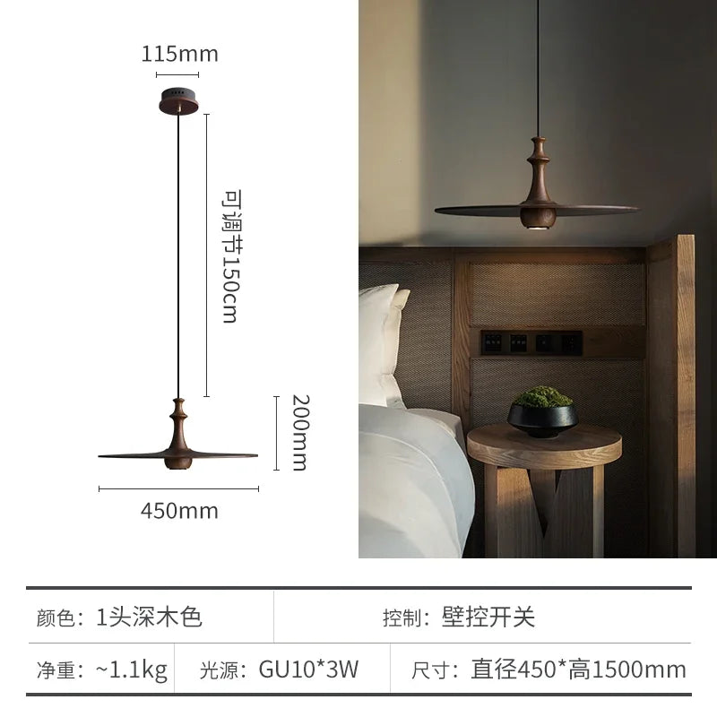 DecorBites™ Black Solid Wood Saucer Pendant Lights, LED GU10, Minimalist Design