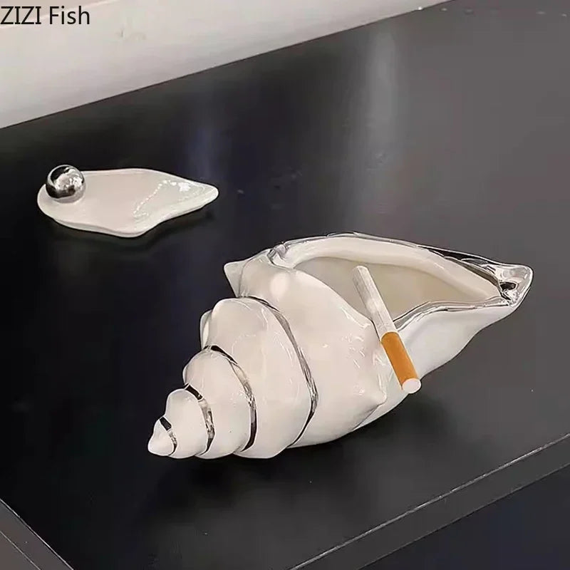 DecorBites™ Conch Ashtray: Silver Plated, Windproof Ceramic, Smoking Accessories, Home & Office ******************************************************************************/