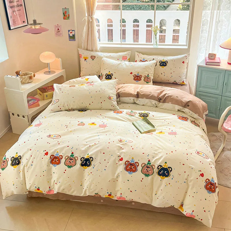 DecorBites™ Cotton Floral Print Bedding Set: Comfortable Sleep Quilt Cover & Fitted Sheet in All Seasons