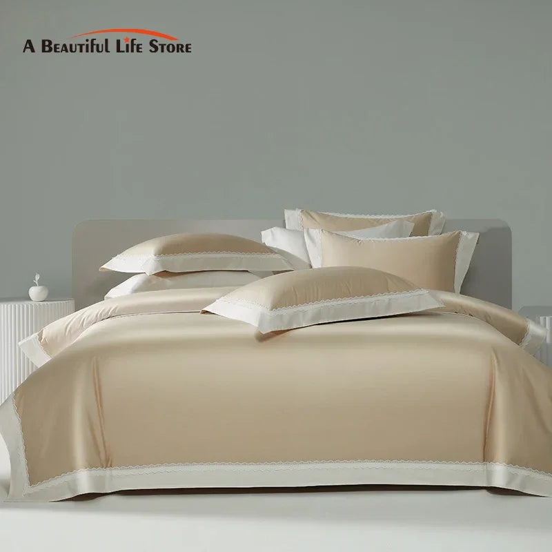 DecorBites™ Lace Patchwork Bedding Set: 1200TC Egyptian Cotton Duvet Cover, Sheet, Pillowcases